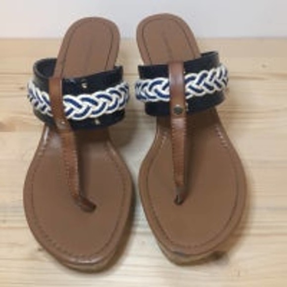 Tommy Hilfiger‎ Braided Wedge Sandals. Tan with Navy and White. Women’s 7.5 - Picture 2 of 5